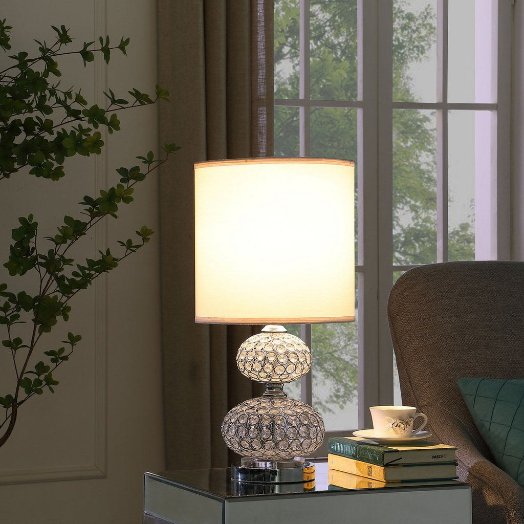 24" Chrome Filigree Cage Table Lamp with Acrylic Beads - Silver
