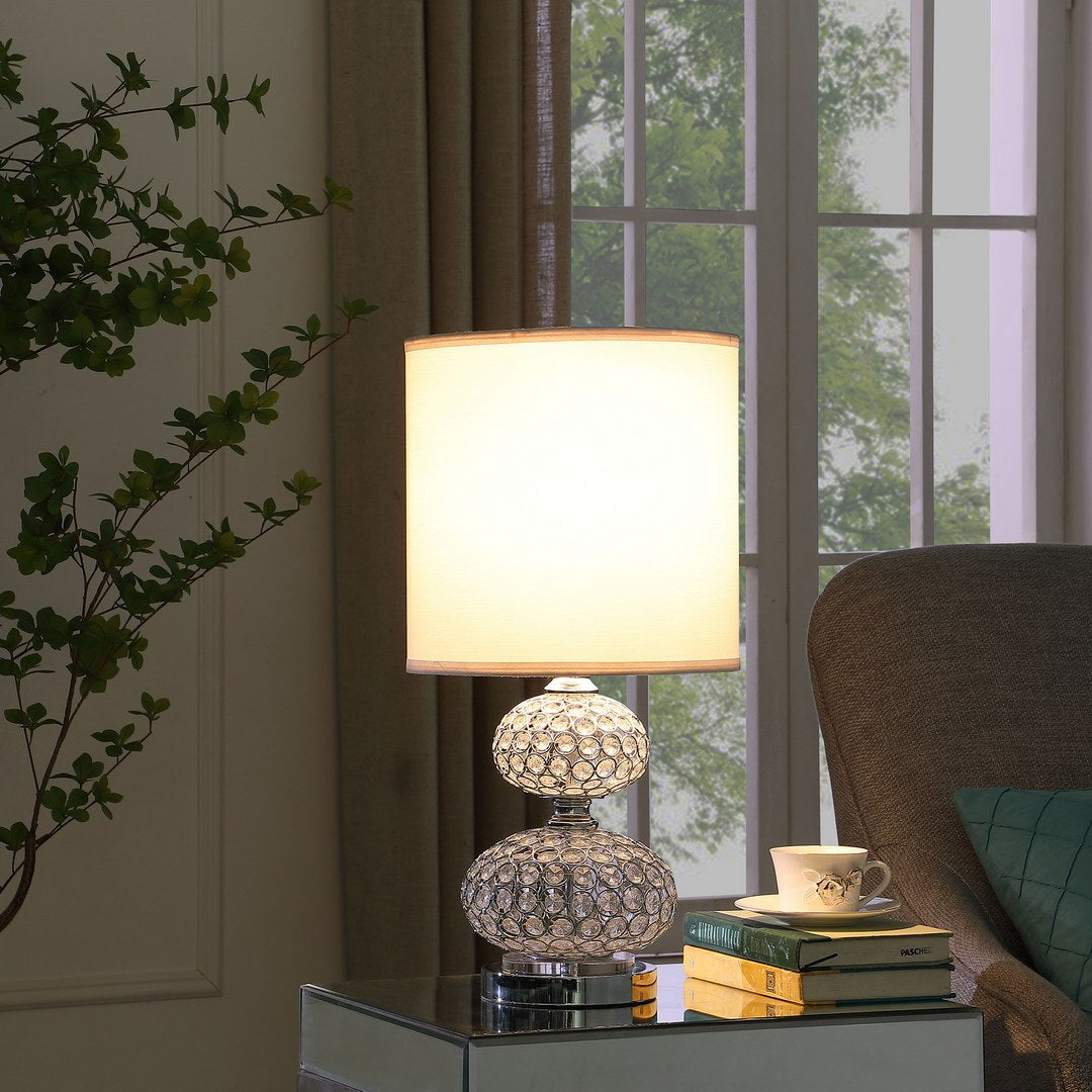 24" Chrome Filigree Cage Table Lamp with Acrylic Beads - Silver