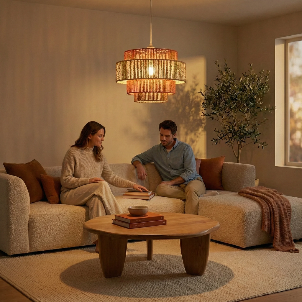 Dorset Woven Pendant Light | Natural & Terracotta