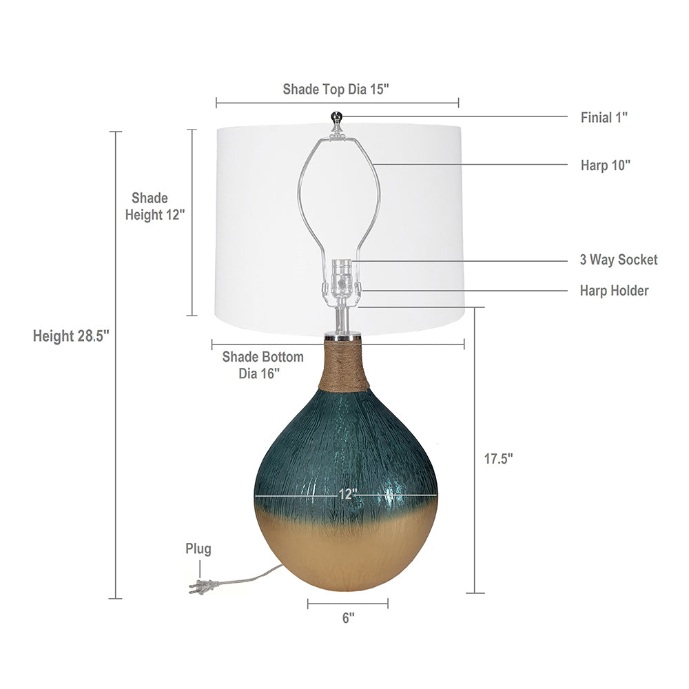Multicolor Glass Table Lamp with Drum Shade - 16" W x 16" D x 28.5" H
