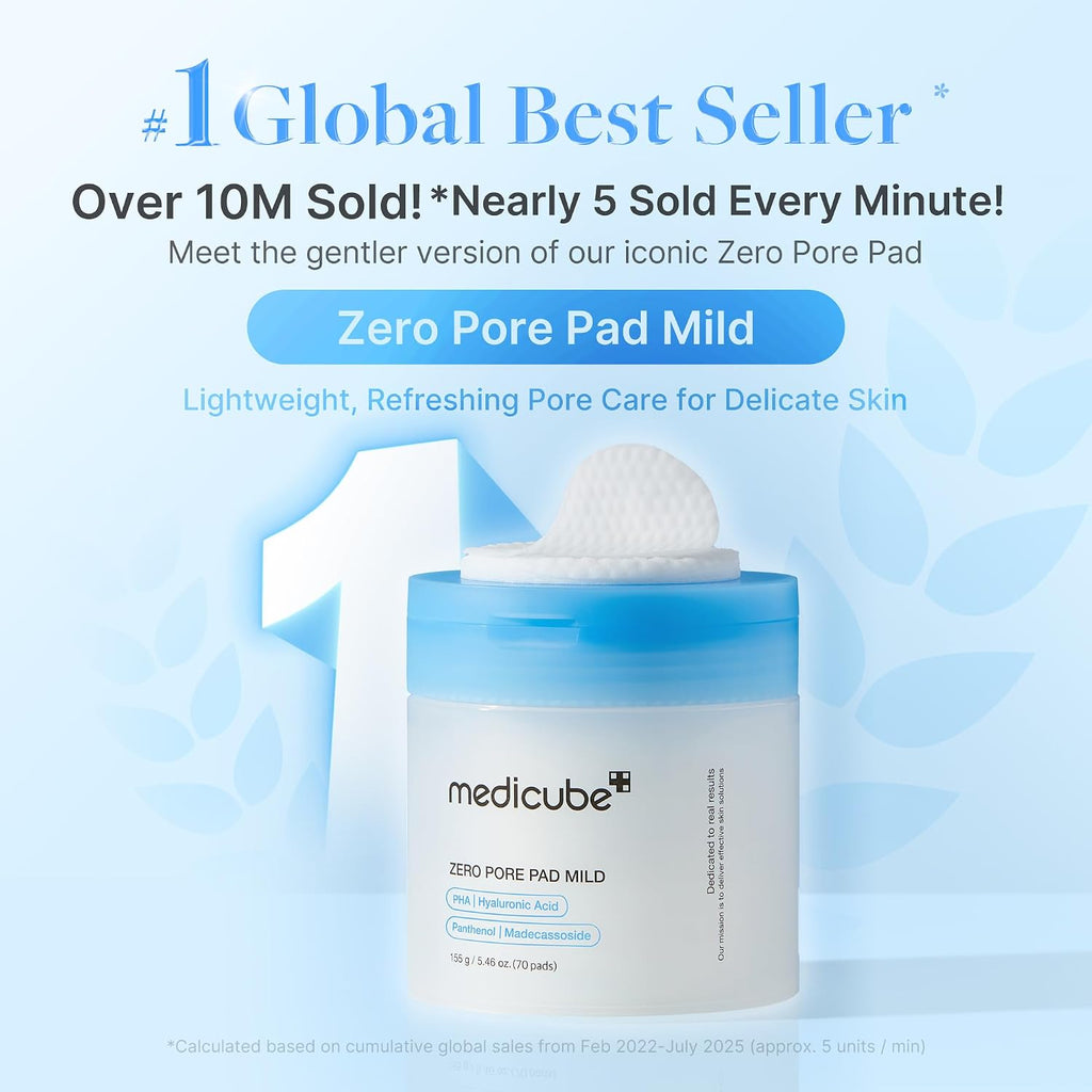 Medicube Zero Pore Pad Mild | Dual-Texture Exfoliating Toner Pads | 70 Pads