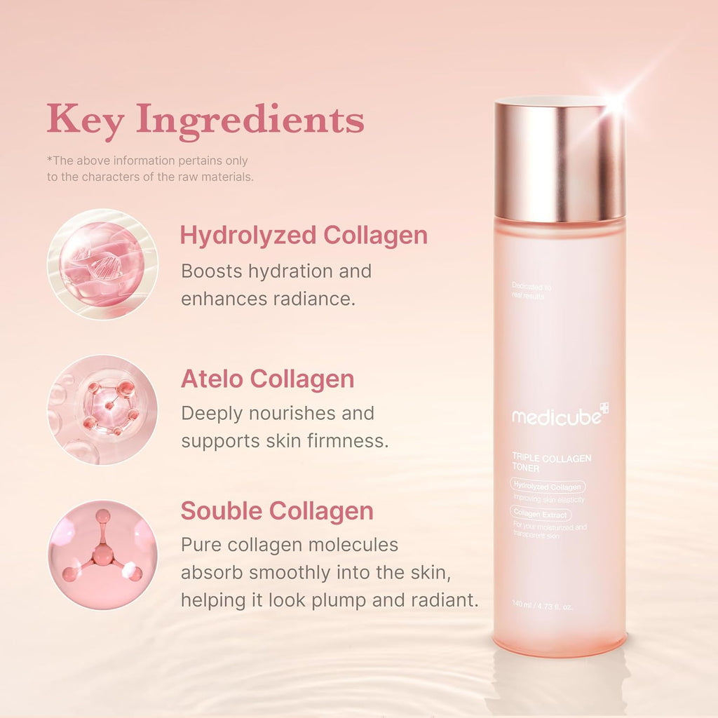 Medicube Triple Collagen Toner | Hydrolyzed, Atelo & Soluble Collagen | Korean Skincare | 140ml