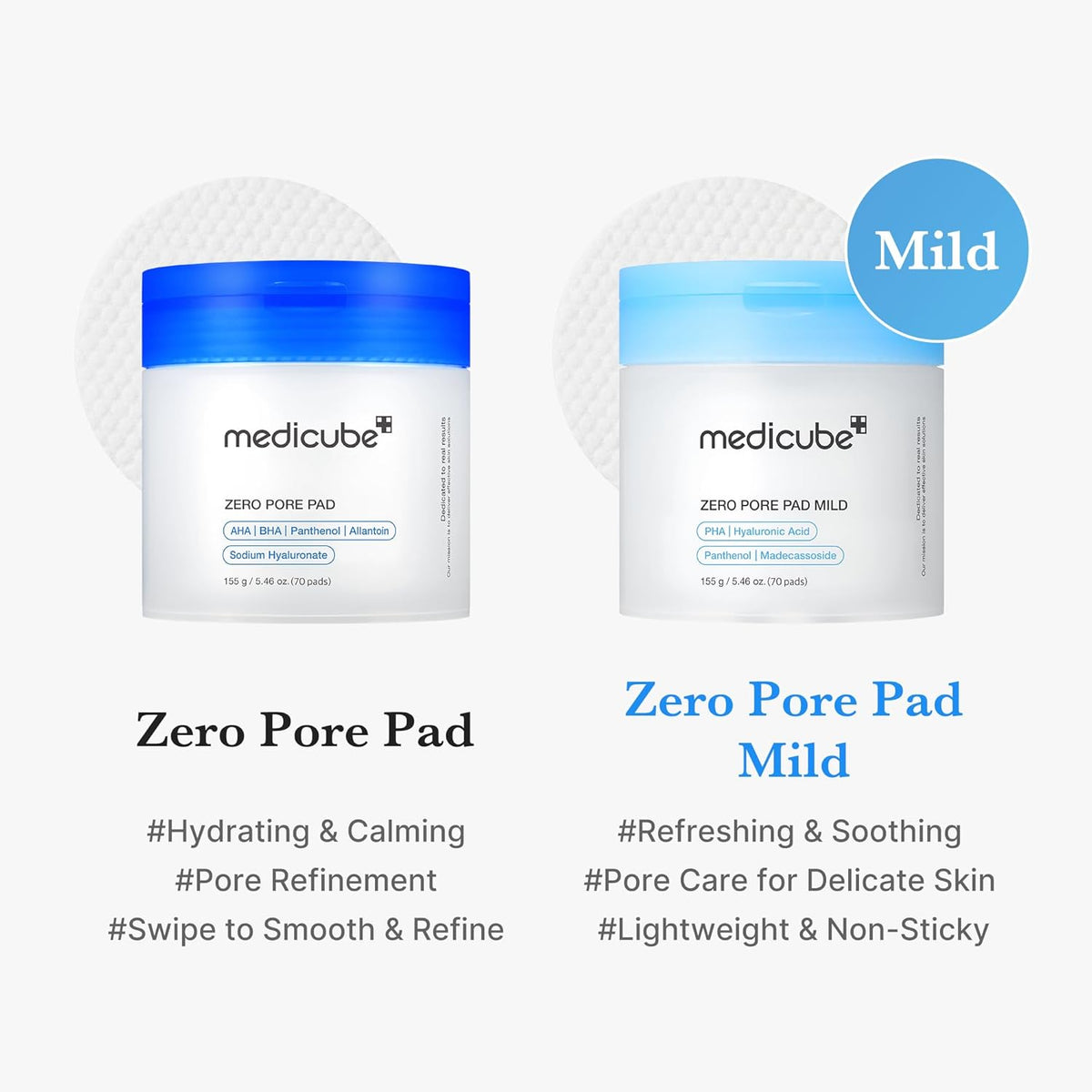 Medicube Zero Pore Pad Mild | Dual-Texture Exfoliating Toner Pads | 70 Pads