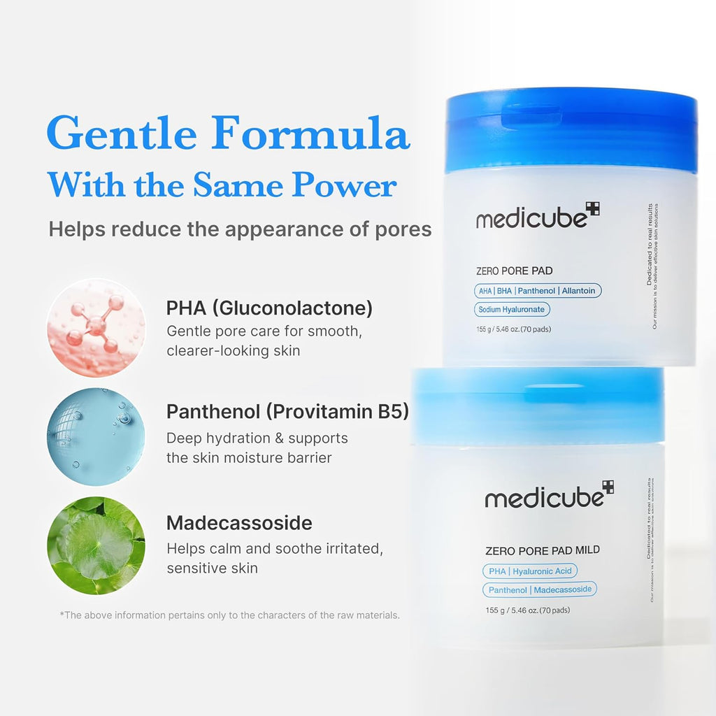 Medicube Zero Pore Pad Mild | Dual-Texture Exfoliating Toner Pads | 70 Pads