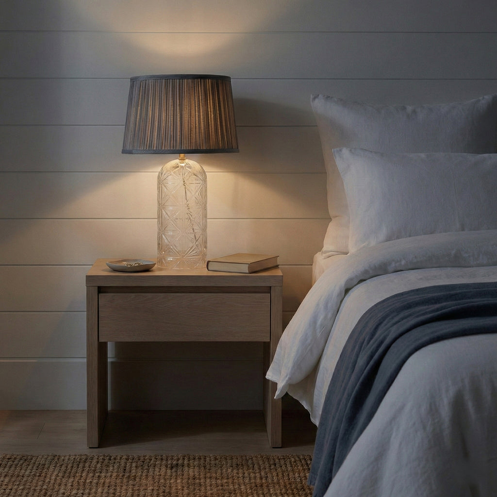 Luxora Textured Glass Table Lamp | Pleated Gray Shade
