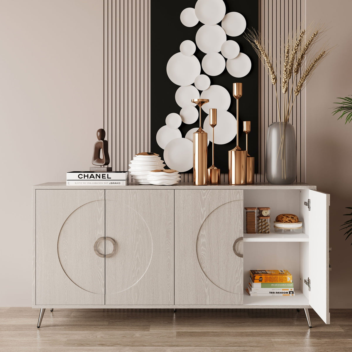 Lacquered Four-Door Sideboard with Adjustable Shelves