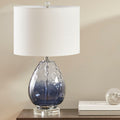 Ombre Glass Table Lamp with Blue Glass Base and Drum Shade