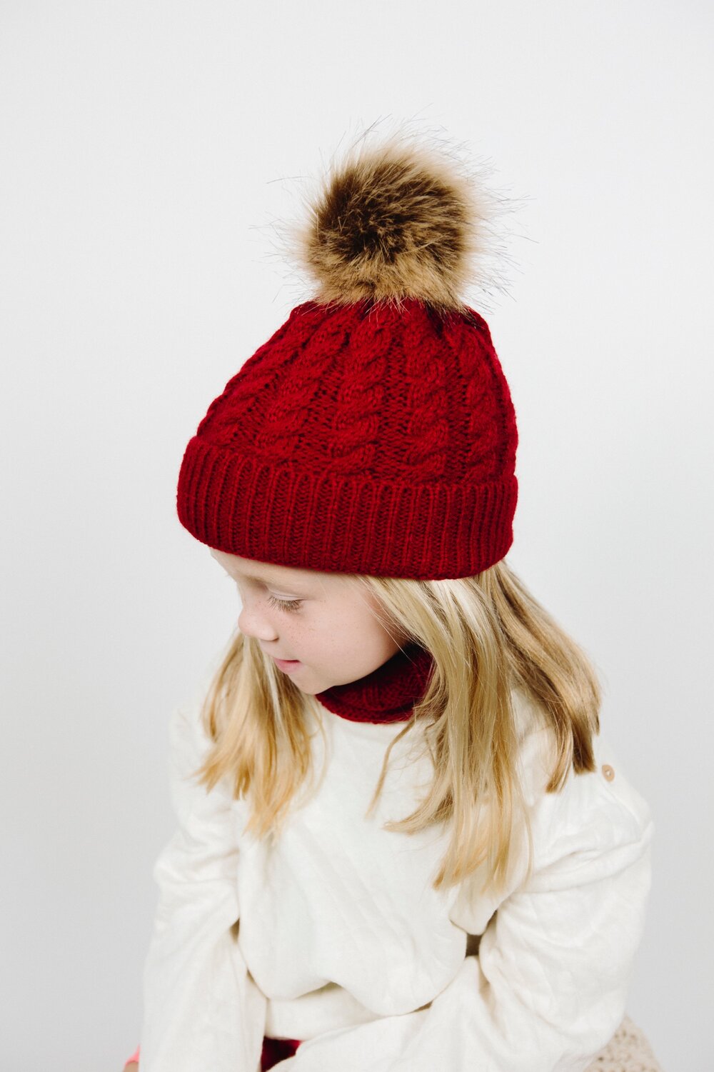 Organic Cotton Kids Beanie & Ring Scarf Set | Chunky Knit, Pom Pom | Toddler Winter Set Ages 1-4