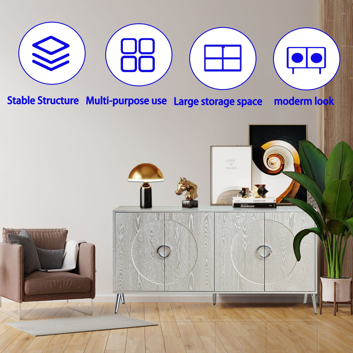 Lacquered Four-Door Sideboard with Adjustable Shelves