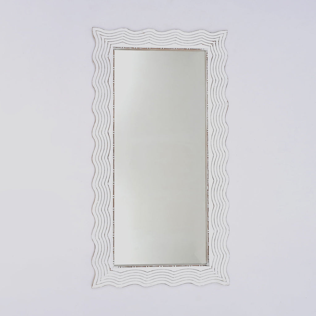 Handcarved Wave Mirror | Antique White