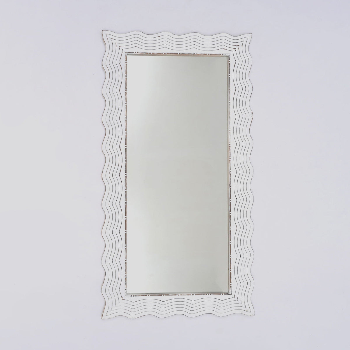Handcarved Wave Mirror | Antique White