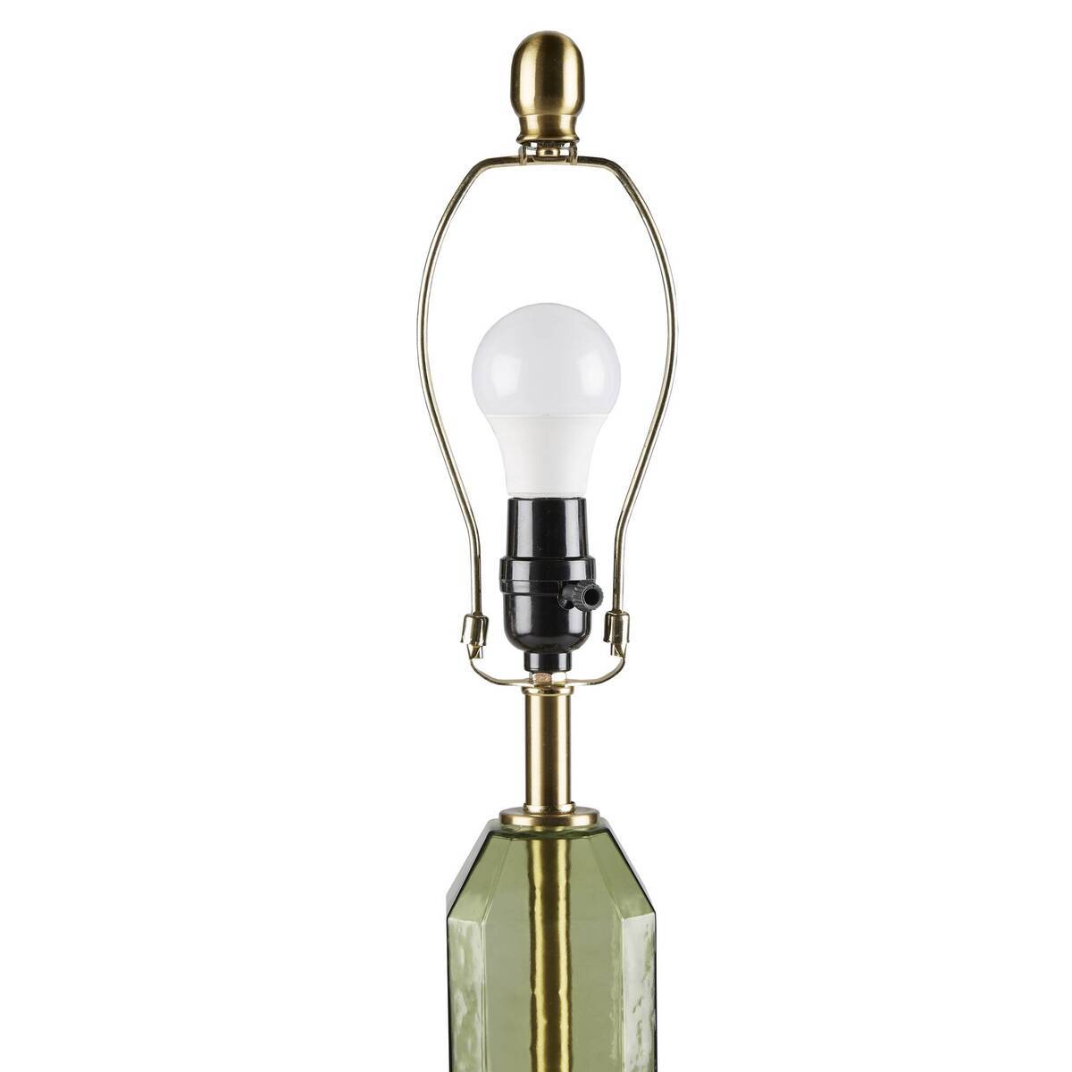 Faceted Green Glass Table Lamp with White Fabric Shade - Green
