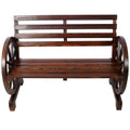 Wagon Wheel Fir Wood Garden Bench | Dark Brown, Two-Seater