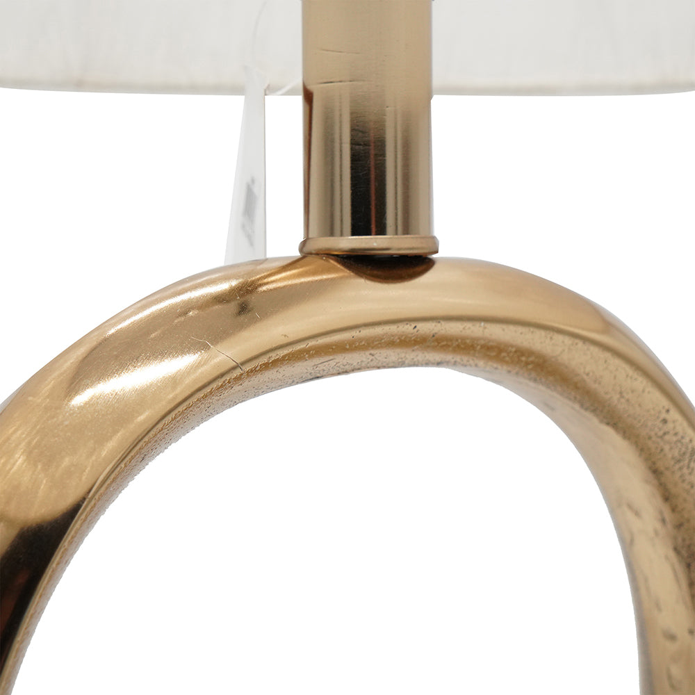 Sculptural Oval Table Lamp | Gold & Cream Linen