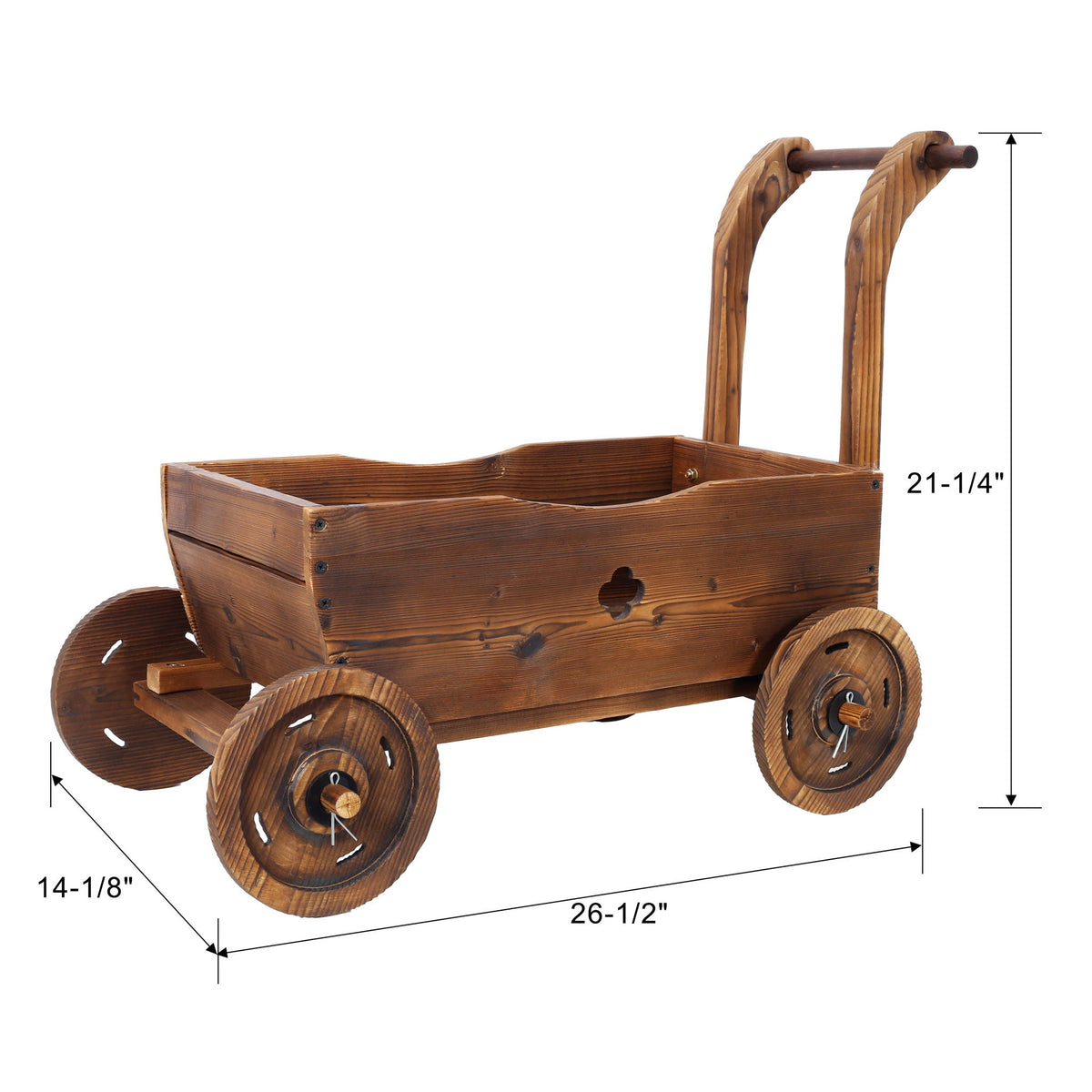 Fir Wood Wagon Planter with Wheels | Brown