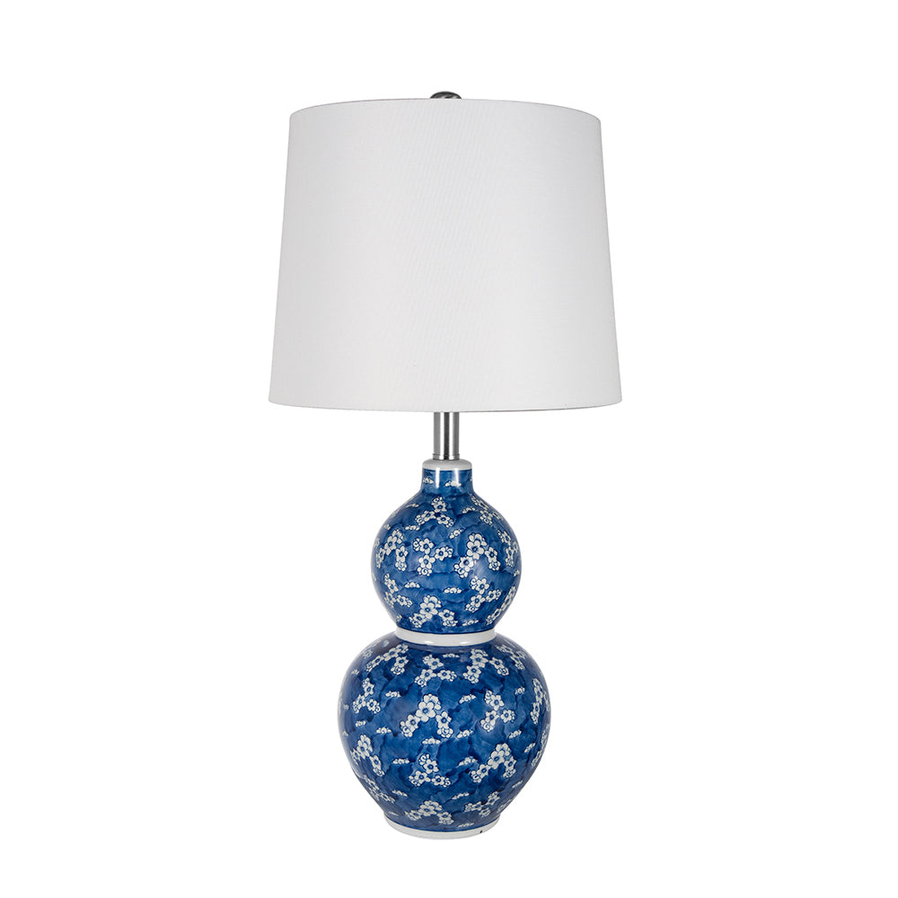 Blue and White Ceramic Vase Table Lamp with White Linen Shade - 25.7" High