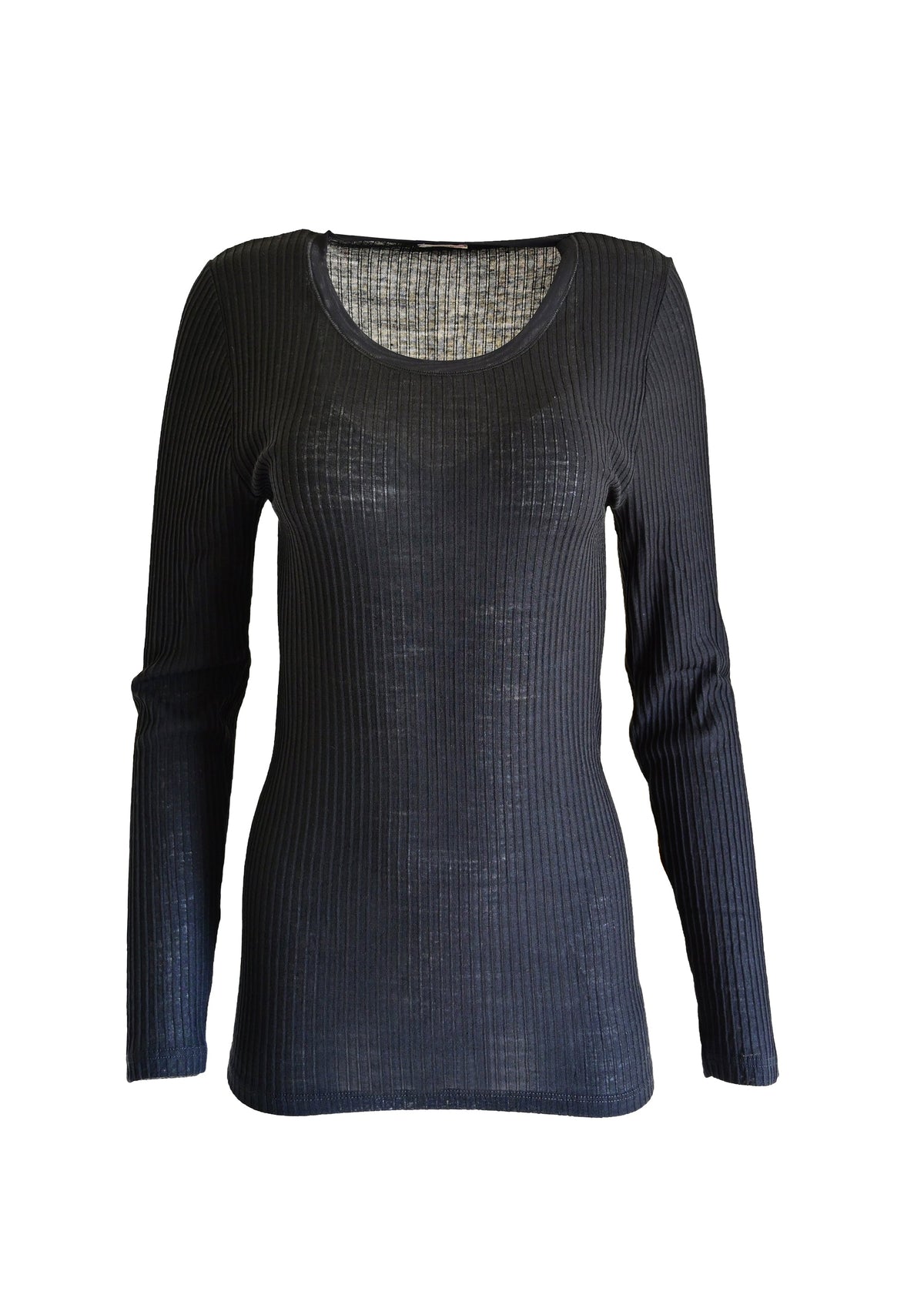EGi Women's Merino Wool Blend Long Sleeve Top with Tulle Trim | Made in Italy
