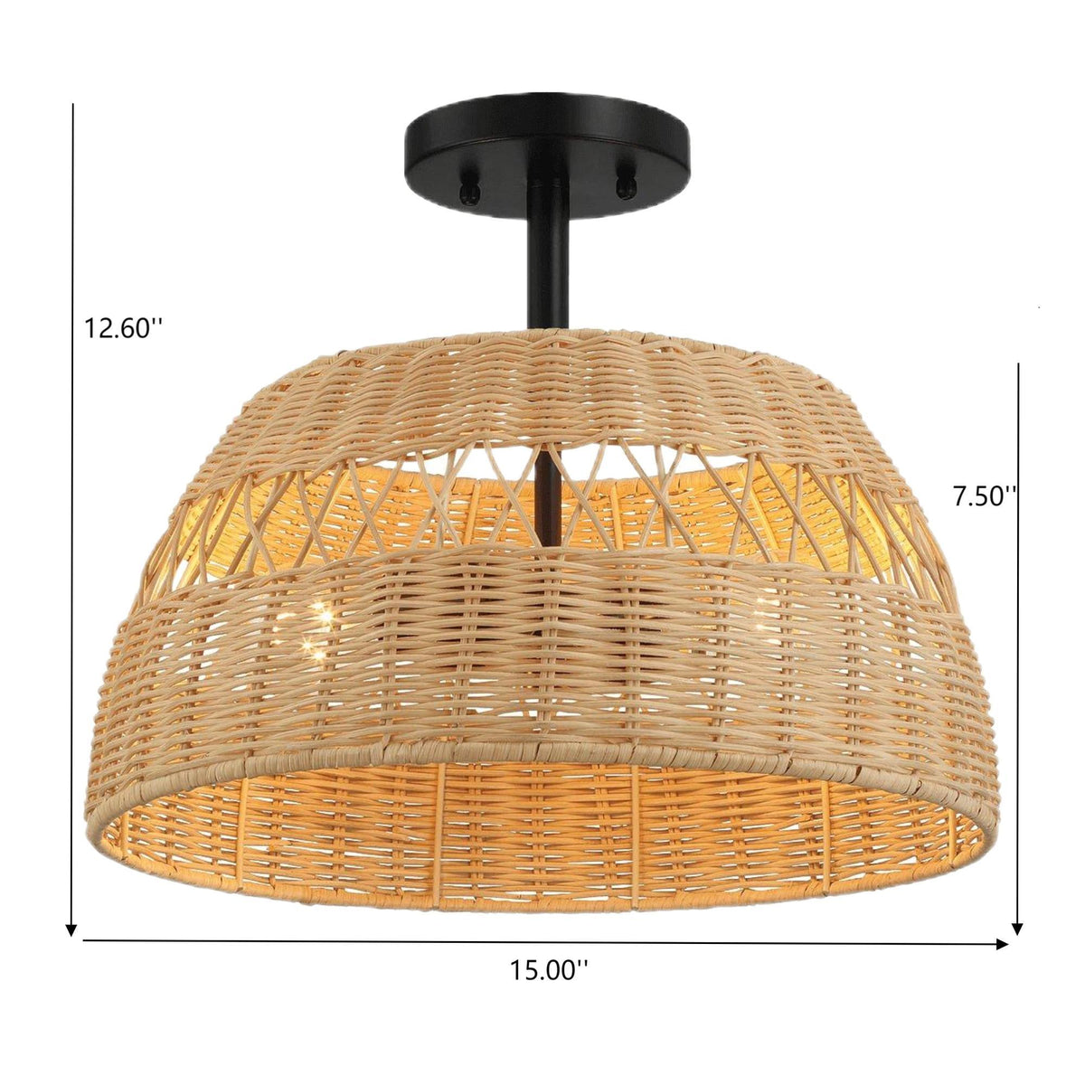Woven Rattan Semi-Flush Ceiling Light | Black