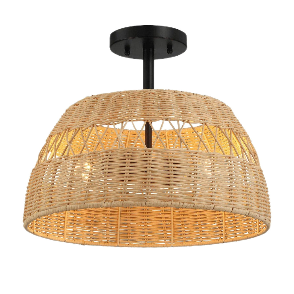 Woven Rattan Semi-Flush Ceiling Light | Black