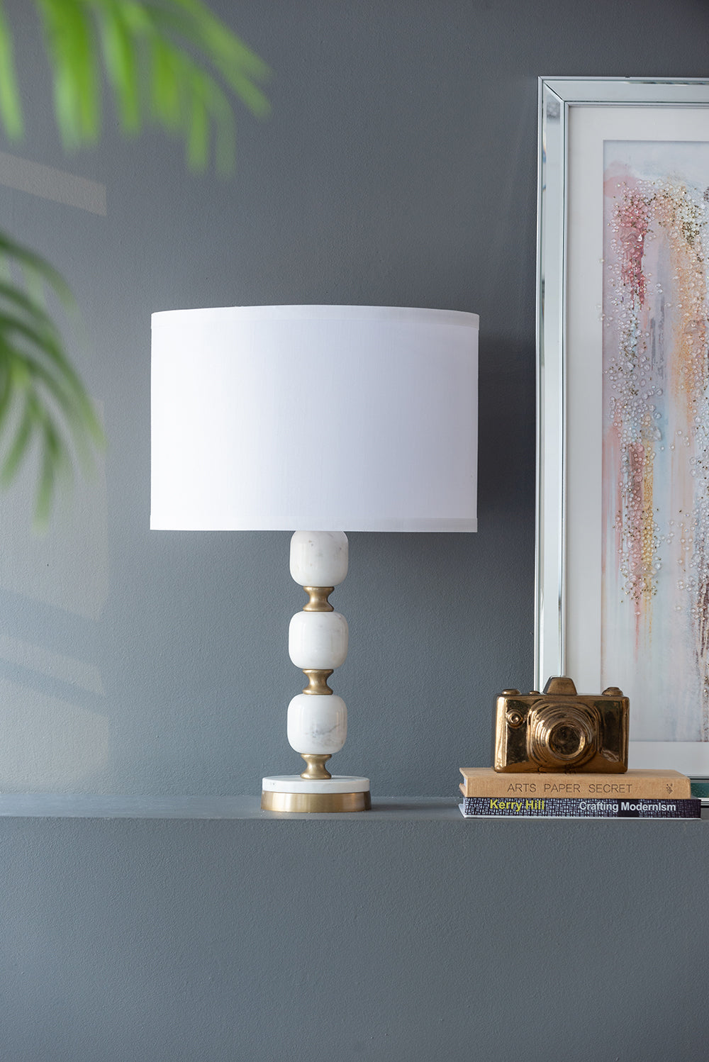 Marble Base Table Lamp with White Fabric Shade - 26.5"