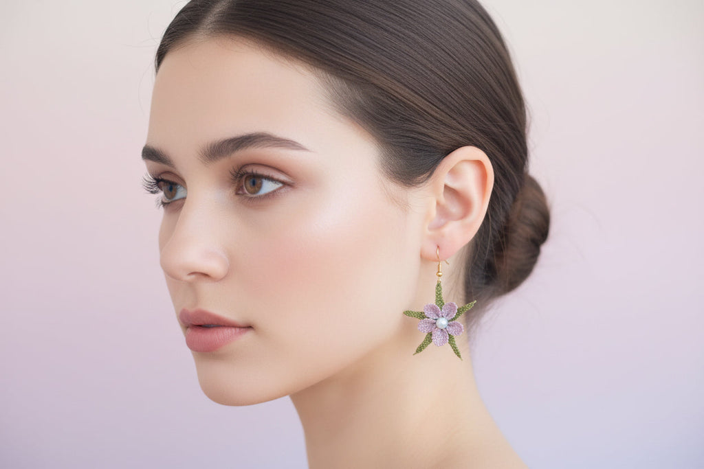 Handmade Pastel Floral Crochet Dangle Earrings for Women