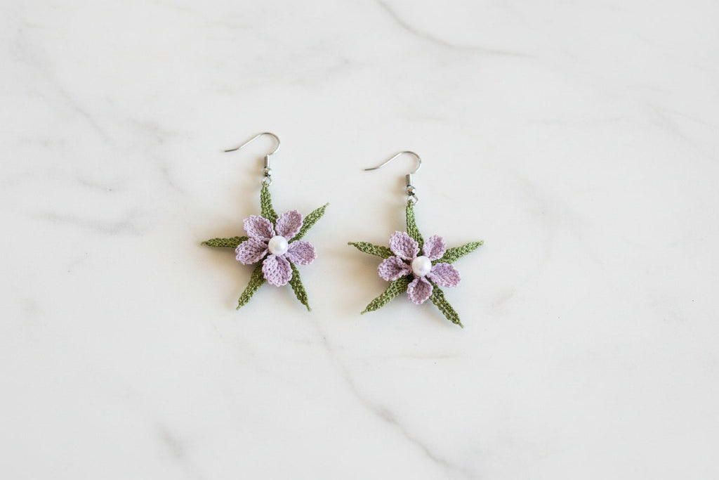 Handmade Pastel Floral Crochet Dangle Earrings for Women