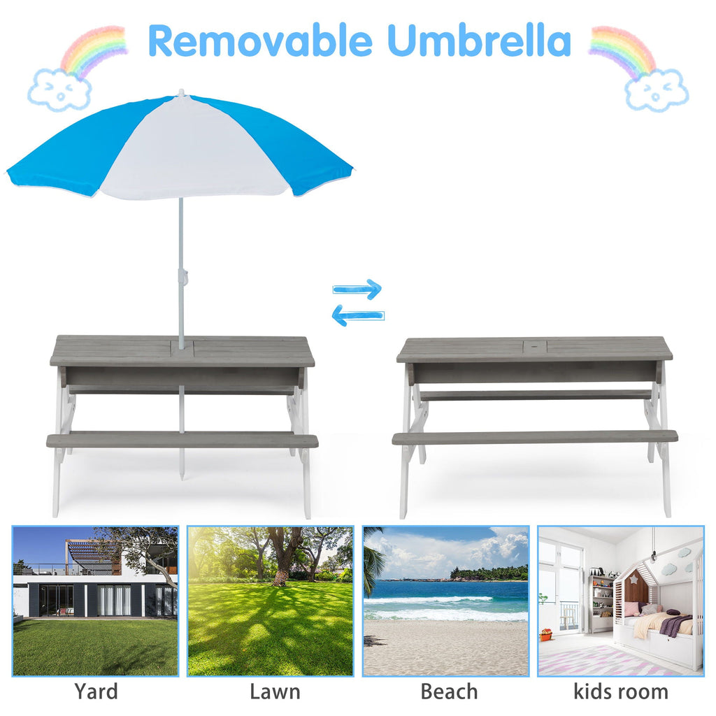 Cedar Kids’ Picnic & Sand-and-Water Table with Umbrella