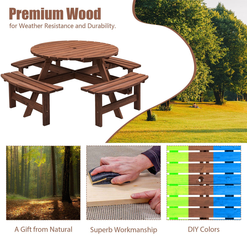 8-Person Solid Fir Wood Picnic Table with Benches