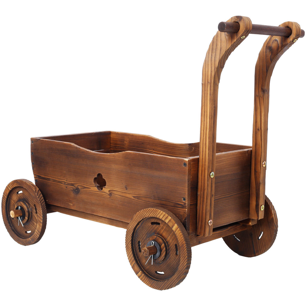 Fir Wood Wagon Planter with Wheels | Brown