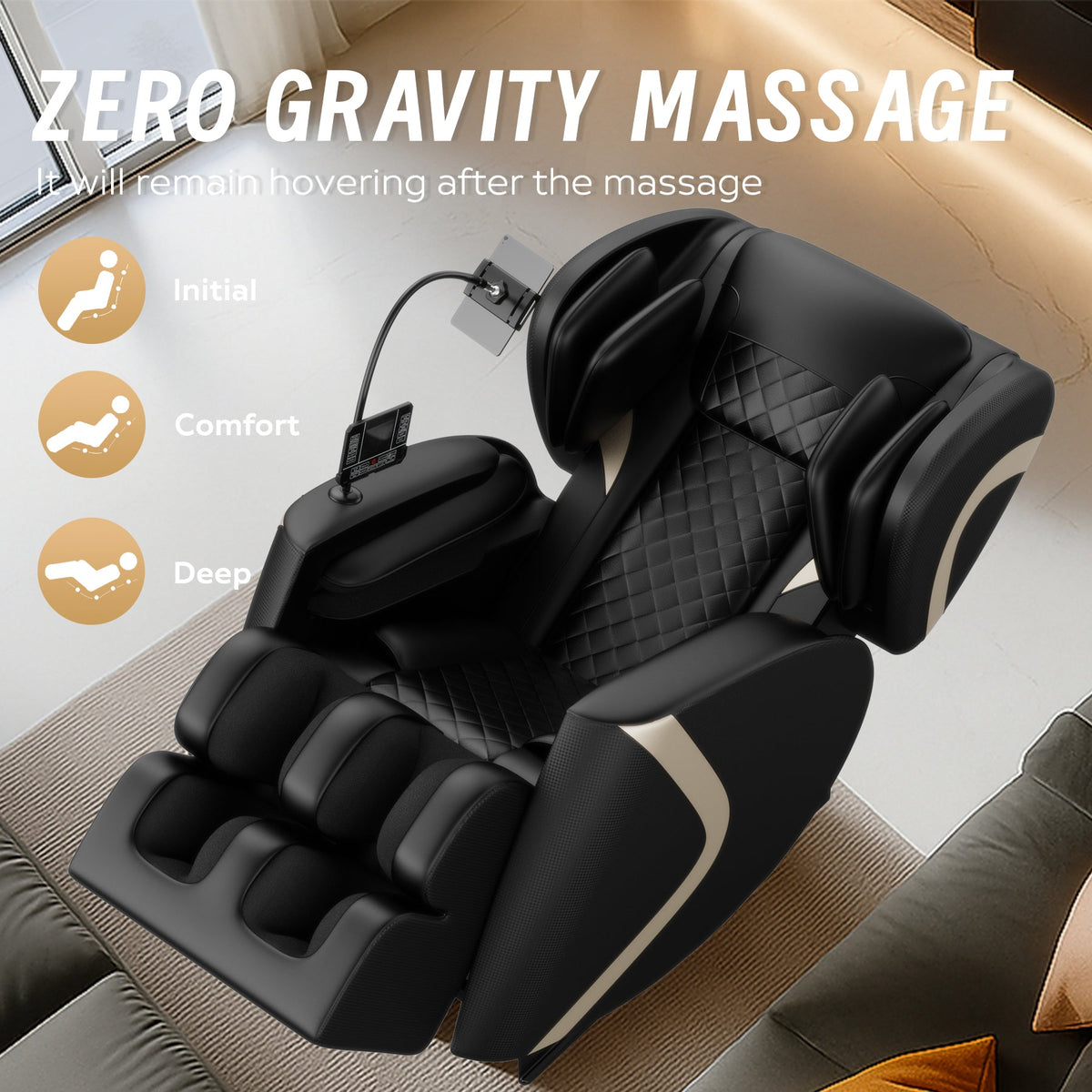 Massage Chair Recliner with Zero Gravity and Full Body Air Pressure - Black