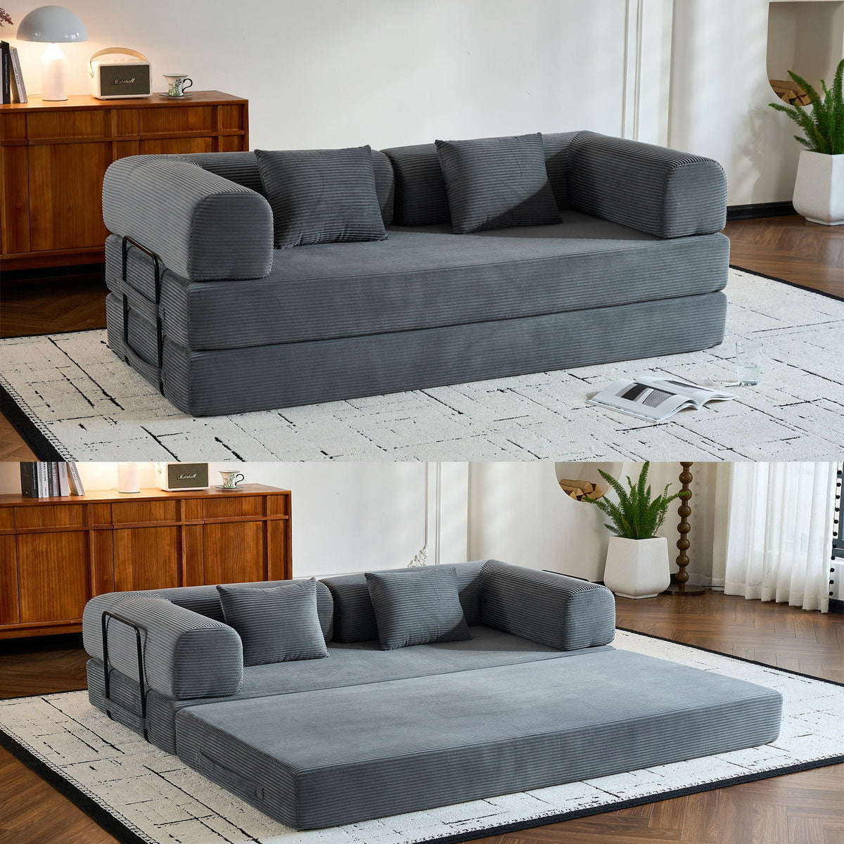 Convertible Floor Sleeper Sofa with Cylindrical Pillow