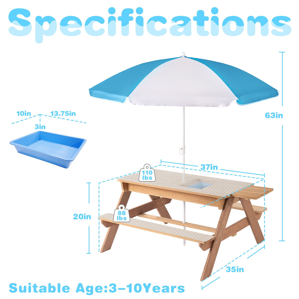 Cedar Kids’ Picnic & Sand-and-Water Table with Umbrella