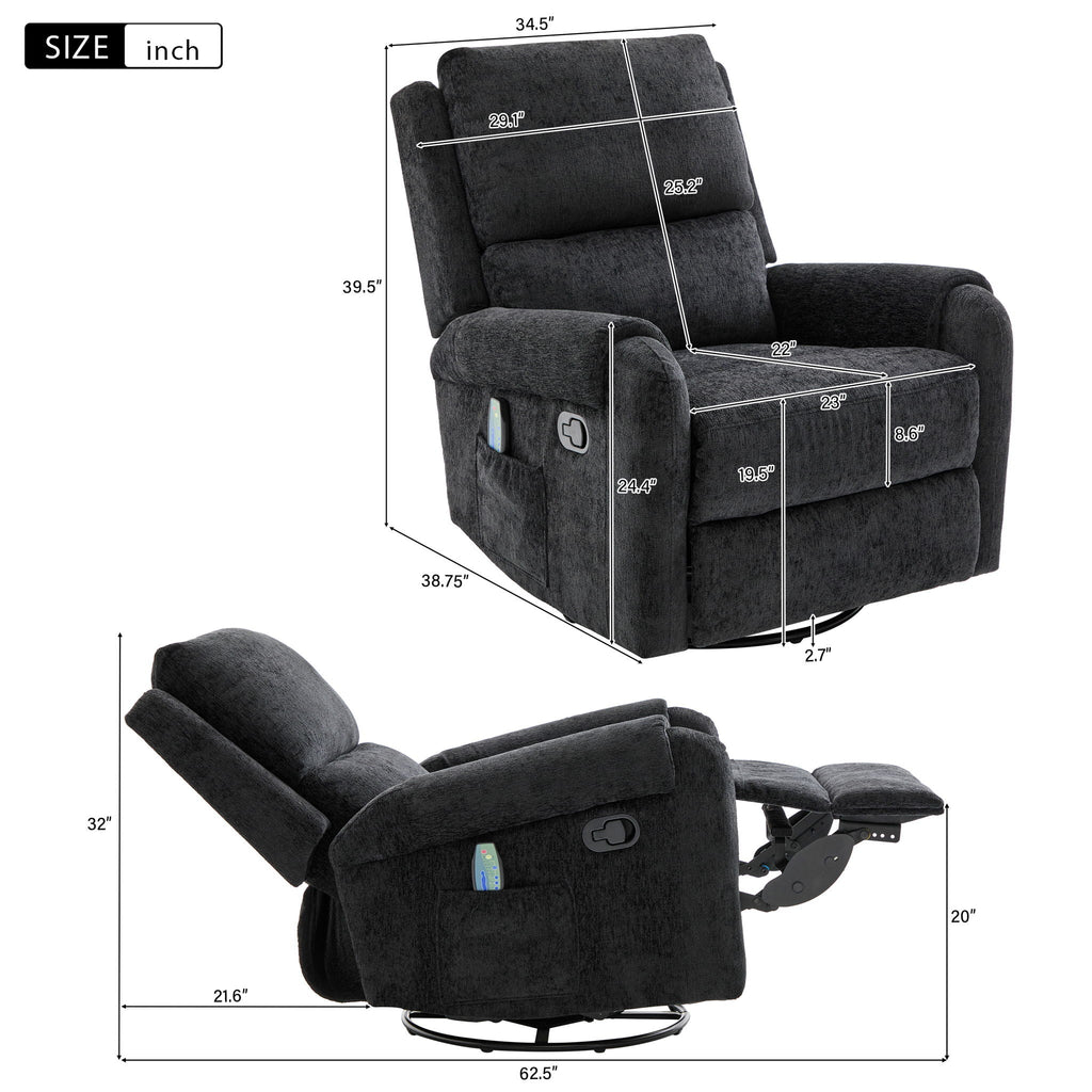 Fabric Massage Recliner | Swivel & Rocking Base