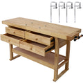 Rubberwood Workbench | 60-Inch Top, 4 Drawers & Clamps