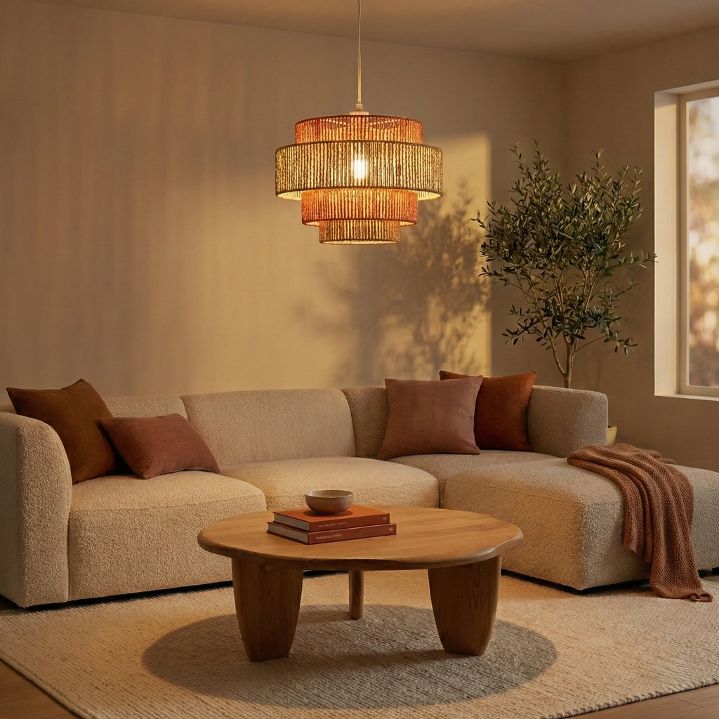 Dorset Woven Pendant Light | Natural & Terracotta