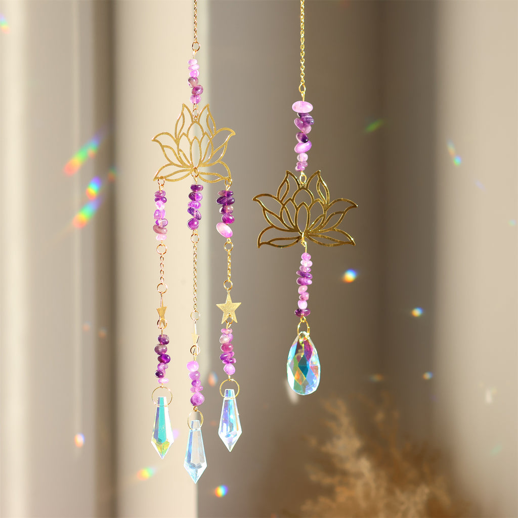 Crystal Suncatcher Natural Gravel Amethyst Lotus Flower Hanging Ornament