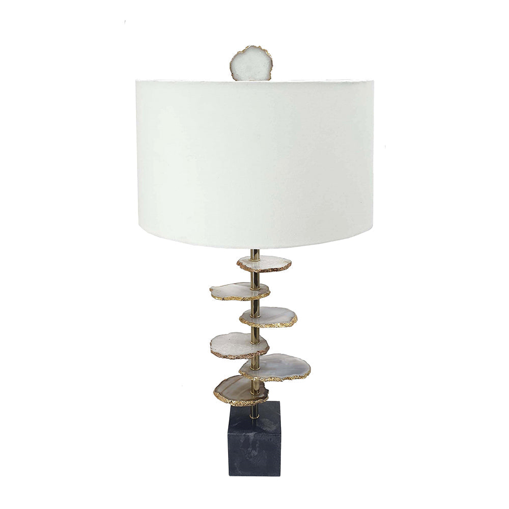 Smoke Agate-Slice Table Lamp with Marble Base - Genuine Agate