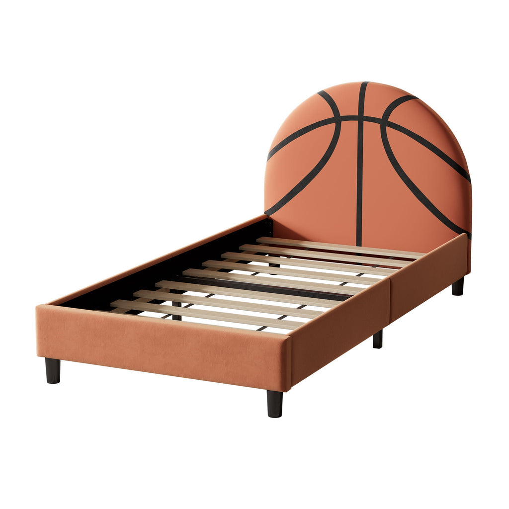 Basketball Upholstered Twin Platform Bed | Orange