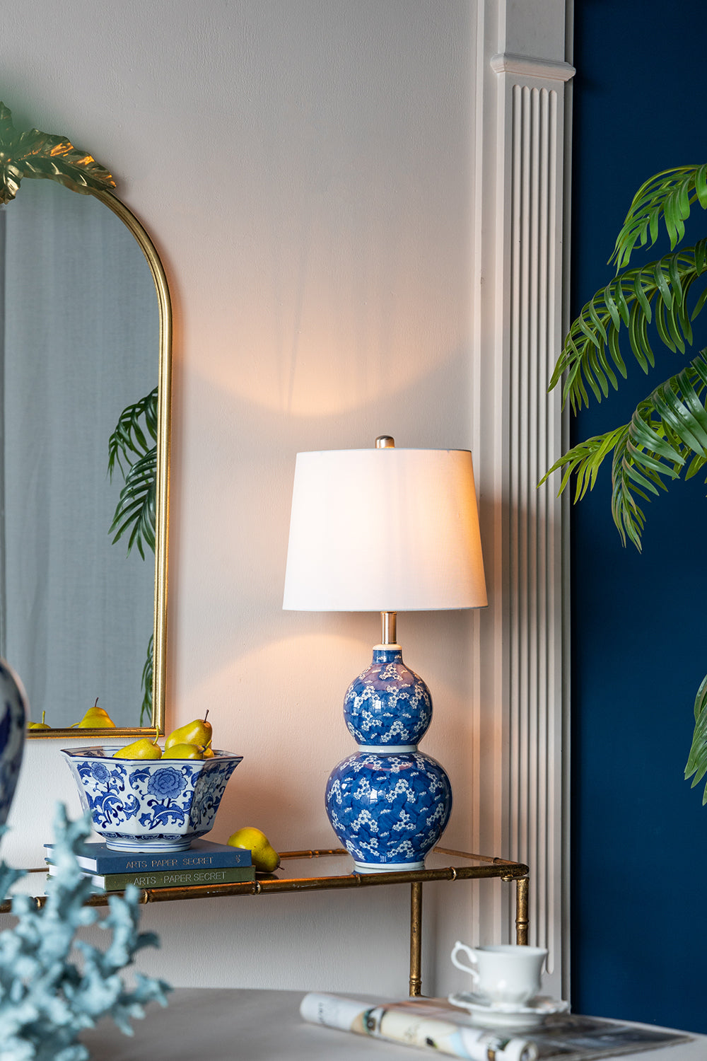 Blue and White Ceramic Vase Table Lamp with White Linen Shade - 25.7" High