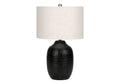 Contemporary Black Ceramic Table Lamp with 3-Way Switch - Ivory Linen Shade