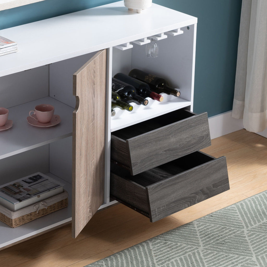 Wine Storage Cabinet with Drawers | White & Dark Taupe