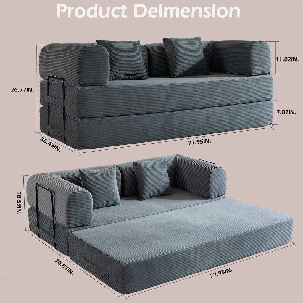 Convertible Floor Sleeper Sofa with Cylindrical Pillow