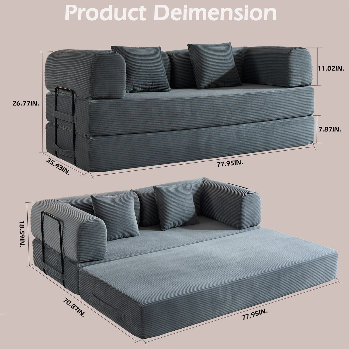 Convertible Floor Sleeper Sofa with Cylindrical Pillow