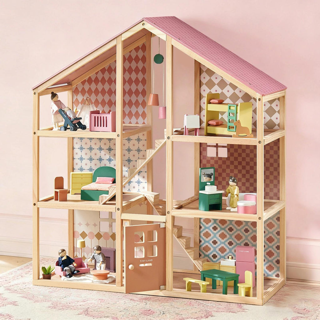 Tiny Land® Sweetwood Pegasus Dollhouse & Wooden Family Set