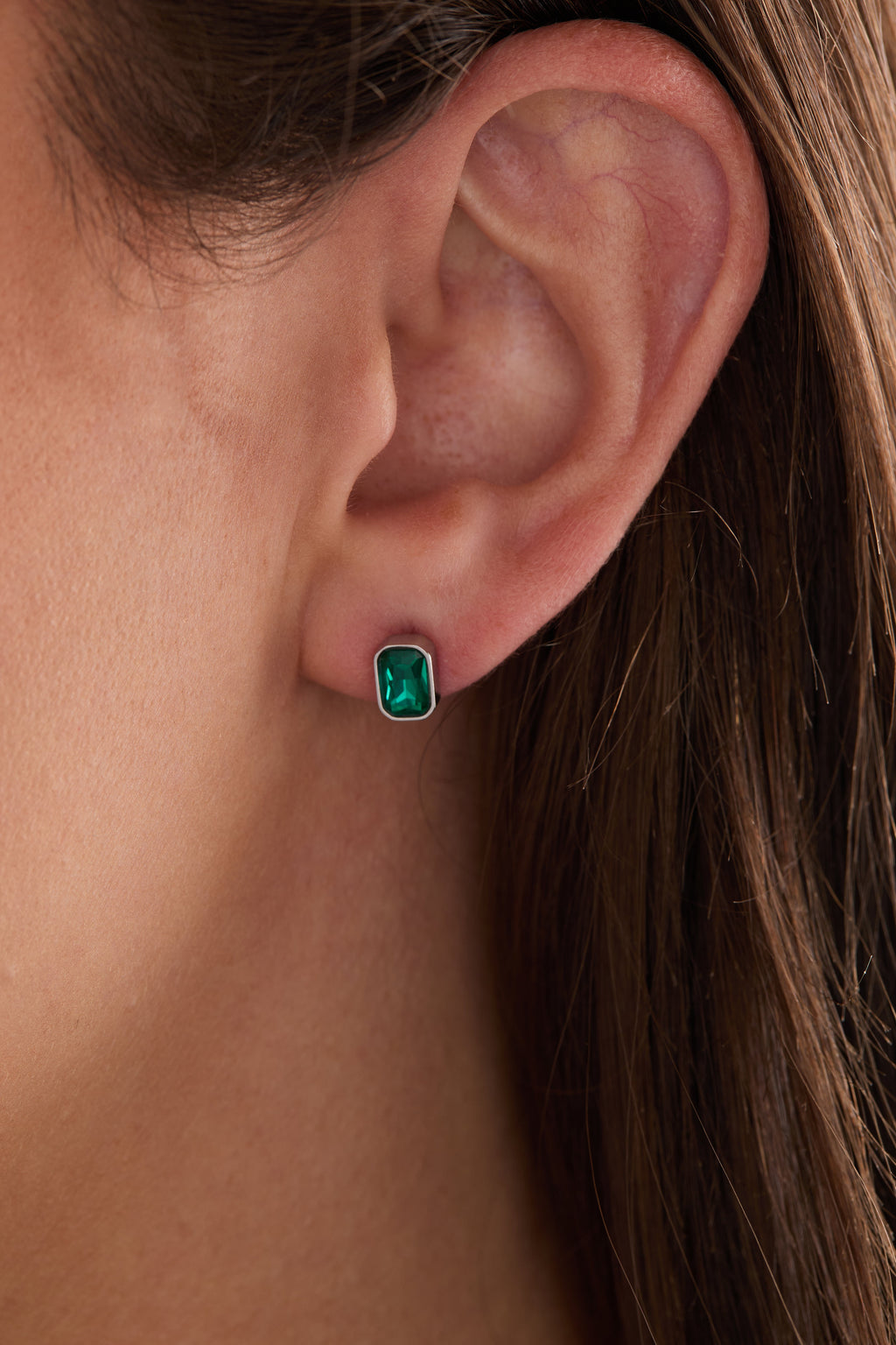 December Emerald-Cut Birthstone Stud Earrings