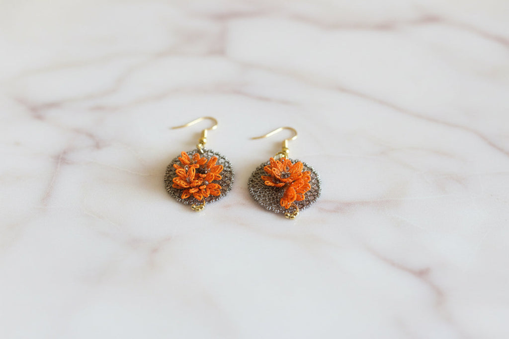 Handmade Floral Crochet Dangle Earrings for Women