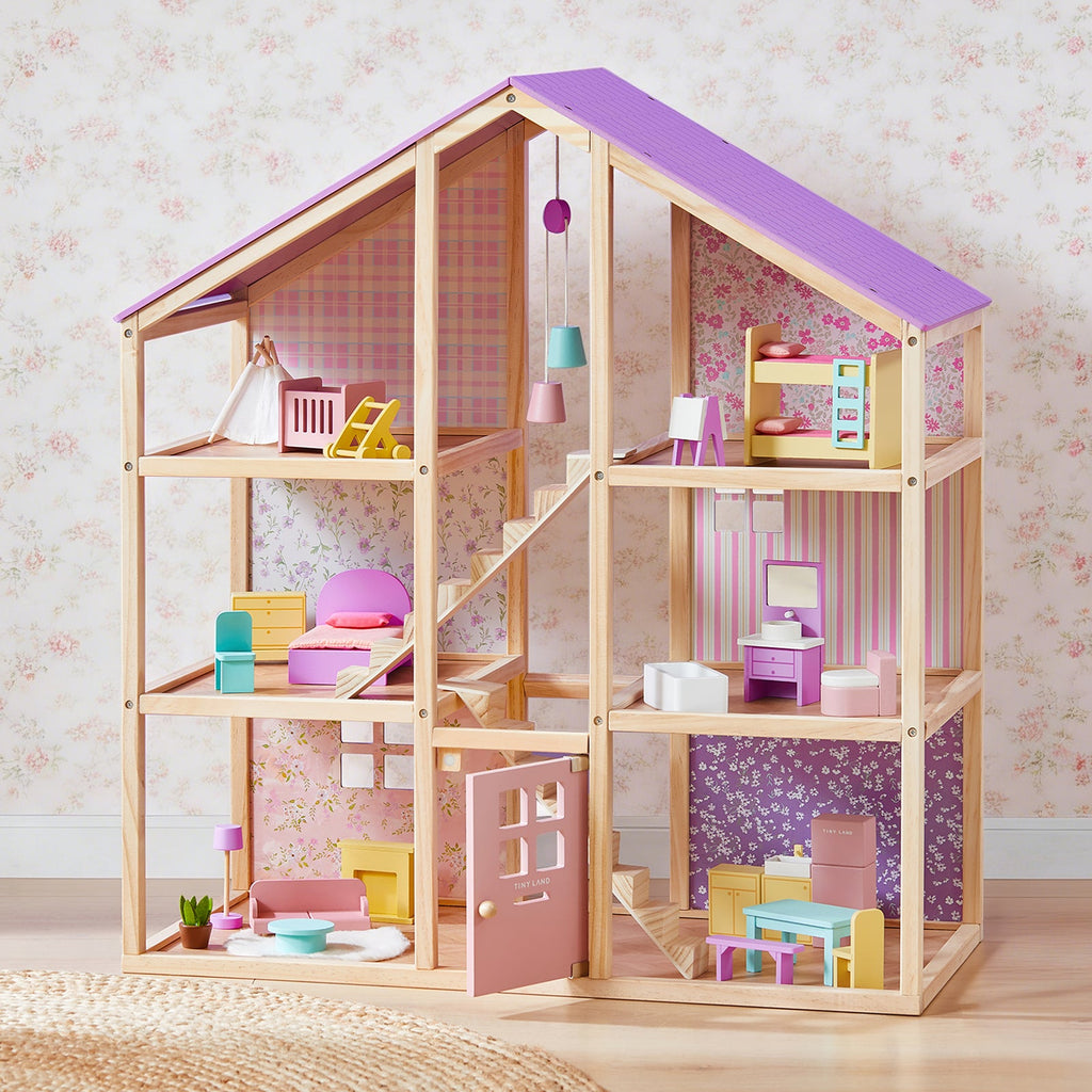 Tiny Land® Sweetwood Wooden Dollhouse with 30 Furniture Pieces