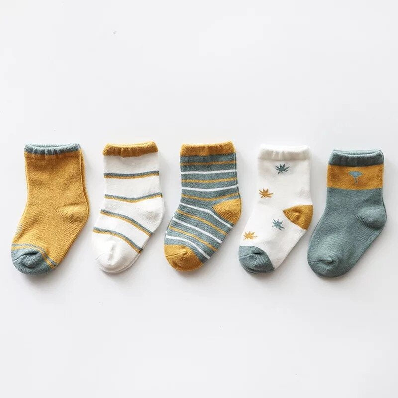 Autumn Leaves Organic Cotton Kids Socks | 5-Pair Set for Toddlers Ages 2-4