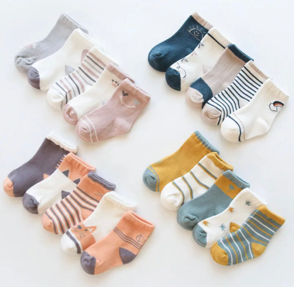 Autumn Leaves Organic Cotton Kids Socks | 5-Pair Set for Toddlers Ages 2-4