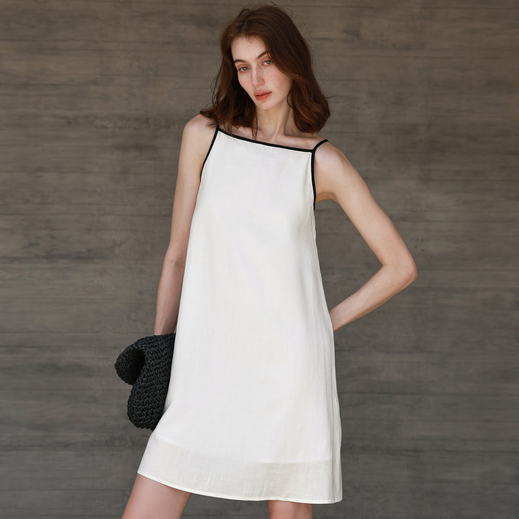 Tencel Linen Strap Dress White Short Dress for Women Summer Cross-color Casual Cotton Linen Vest Dress